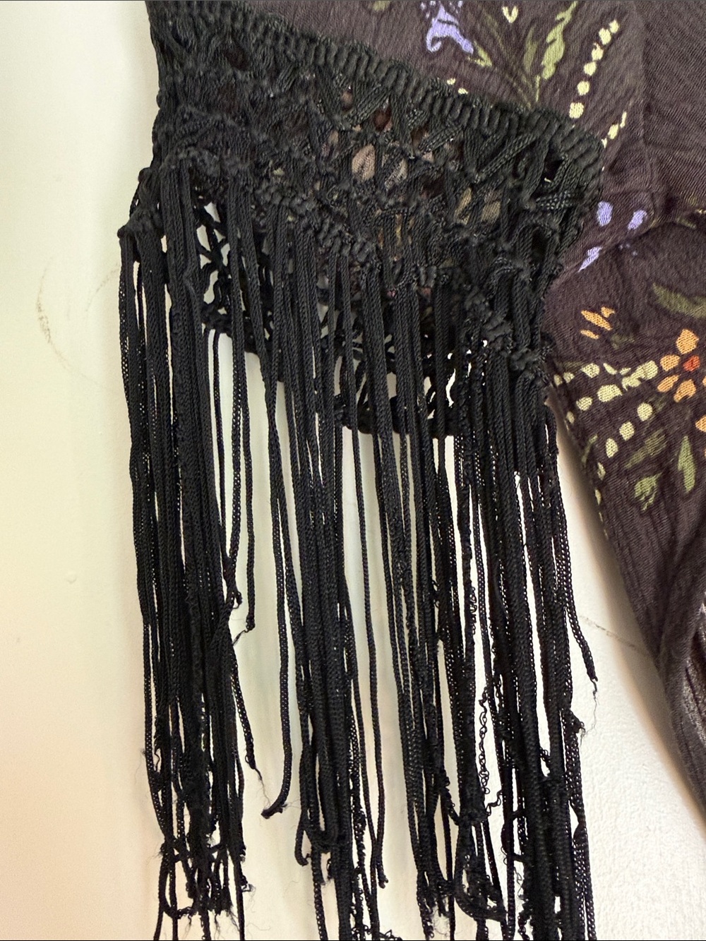 Honey Punch Black Floral Cutout Maxi Dress with Fringe Sleeves - Picture 4 of 5